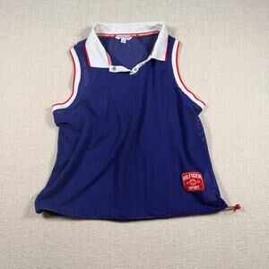 VINTAGE WOMEN'S TOMMY HILFIGER JERSEY MESH TOP SPORT RED WHITE BLUE Y2K 90'S